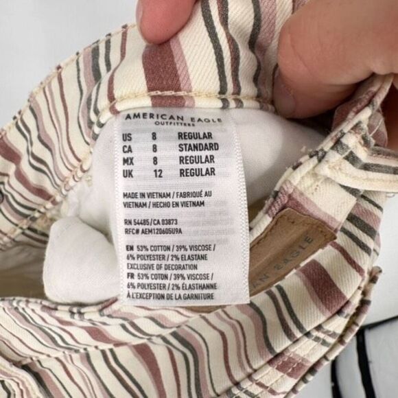 American Eagle‎ Outfitters Women's Striped Skinny Jeans Off White Red Size 8 - Picture 5 of 13